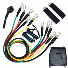 Load image into Gallery viewer, resistance band set with carrying bag, adjustable bands, and additional accessories.
